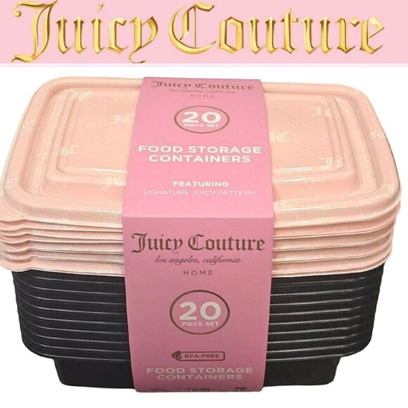 Juicy Couture Home JC Diagonal Logo Food Storage Containers 20-PC Set - Picture 1 of 7